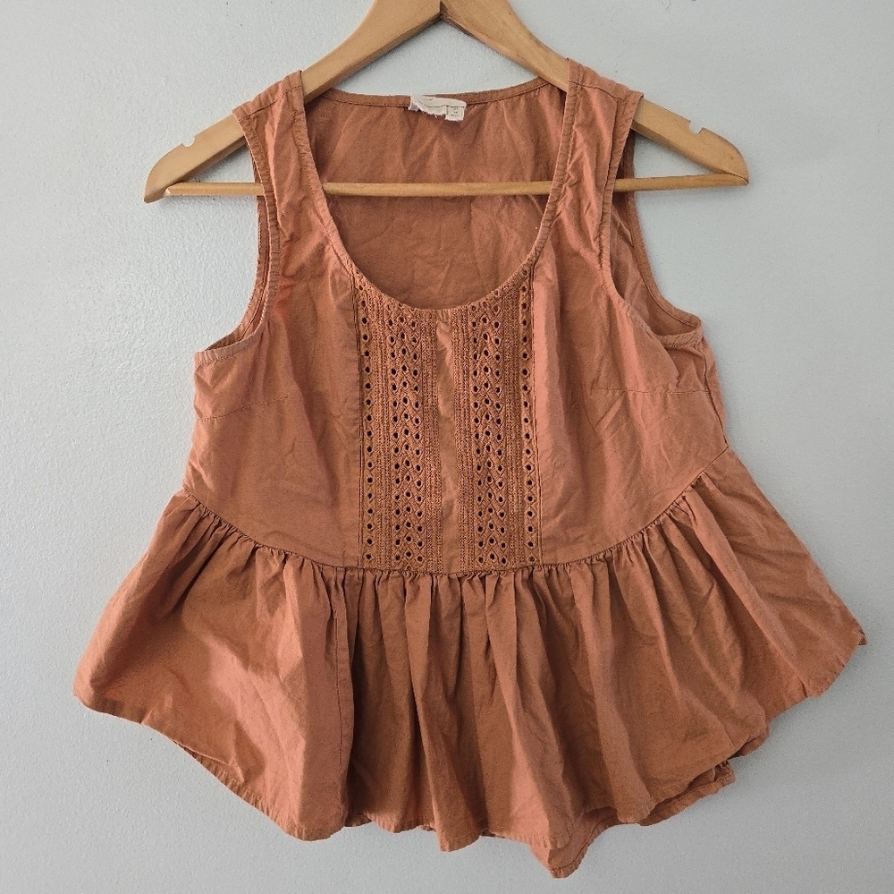 Anthropologie Vanessa Virginia Top Size 0 Orange Sienna Eyelet Peplum Boho Hippy